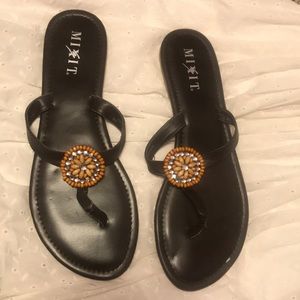 Mixit orange beaded flip flops